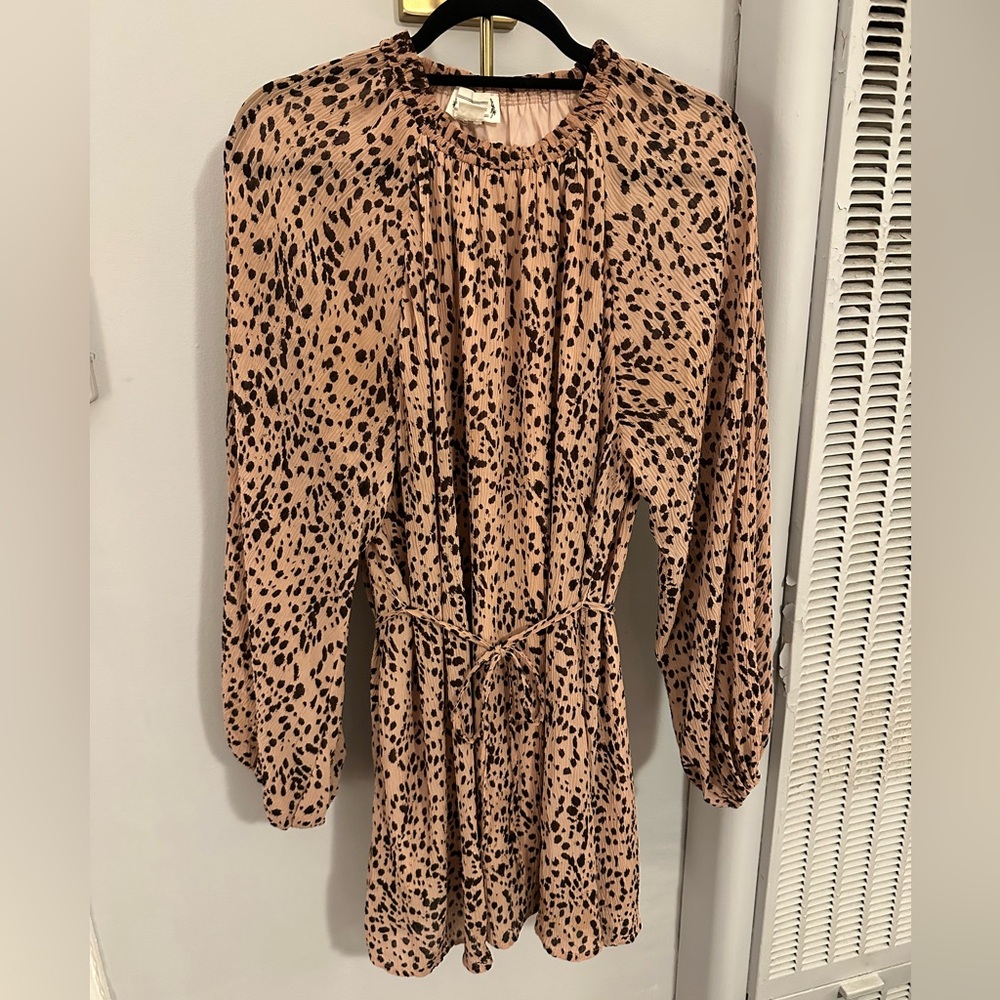 Loveriche Leopard Print Long Sleeve Mini Dress L – Lined, Flowing Fit